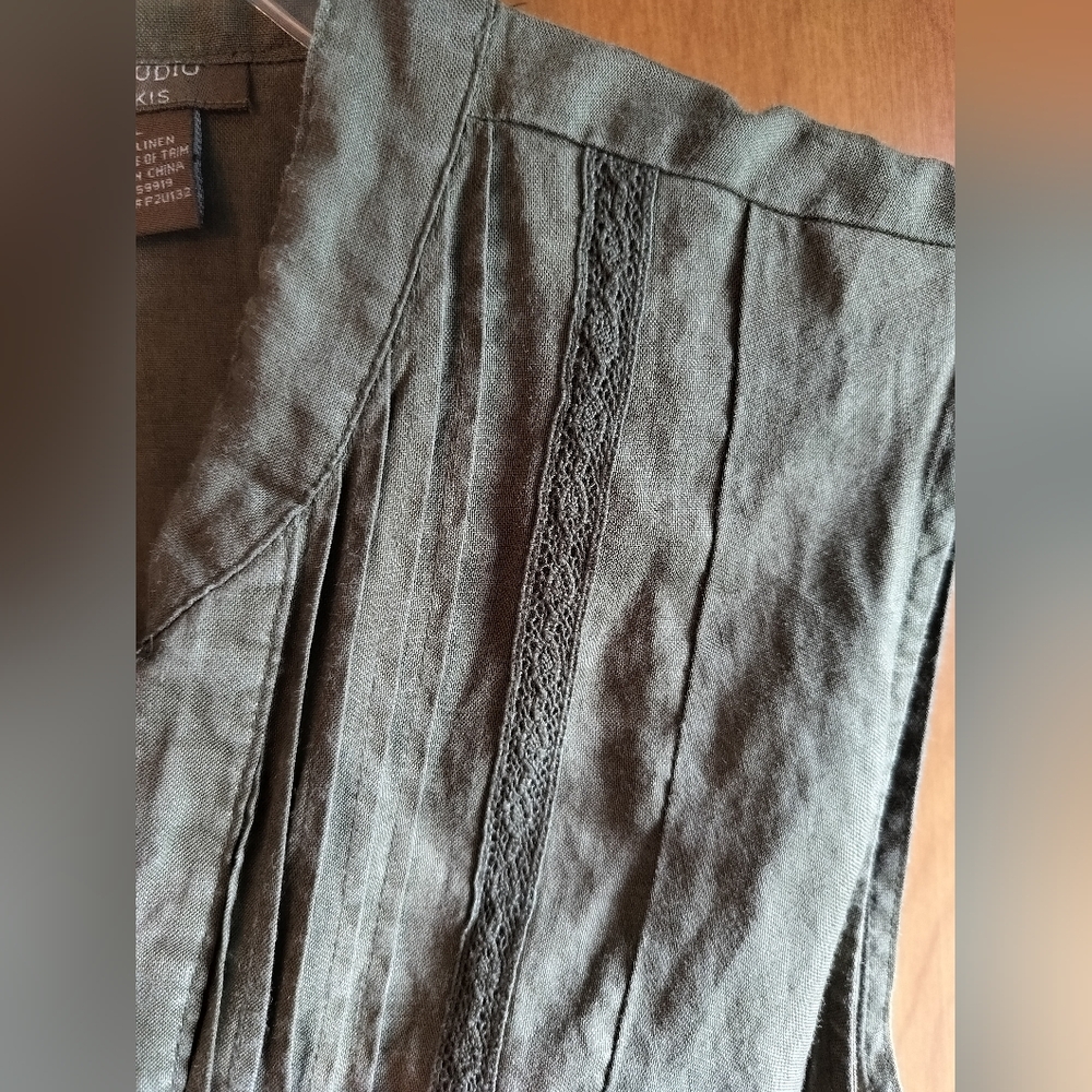 Bay Studio Khakis Green 100% Linen Dress XL - Picture 4 of 11